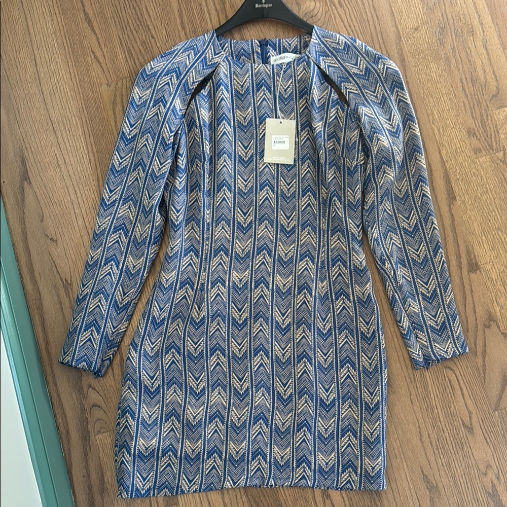 Bec & Bridge Blue Raglan Long Sleeve Sheath Dress
